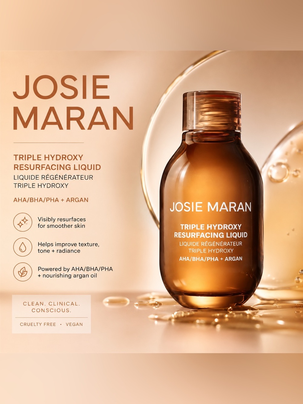 NEW✅ Josie Maran Triple Hydroxy Resurfacing Liquid 50ml AHA/BHA/PHA 7-Acid NIB